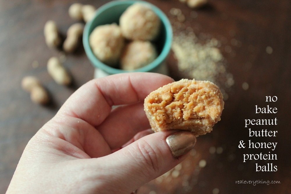 peanut butter honey protein balls on realeverything